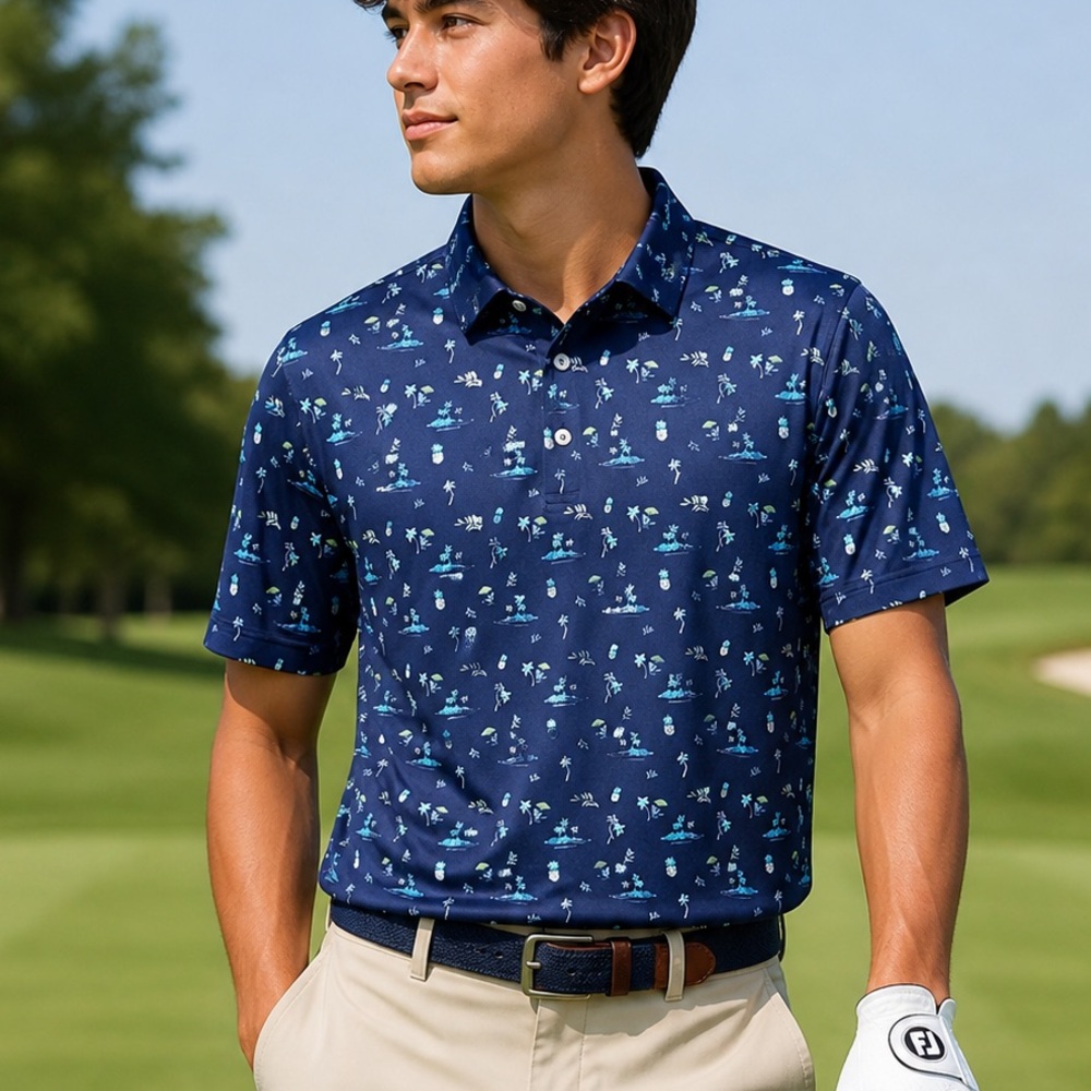 NICKLAUS Men's Navy Printed Golf‎ Polo XL